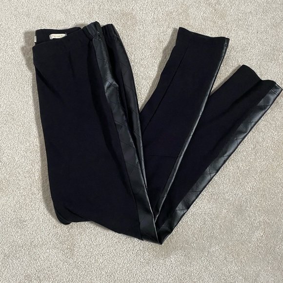 Nicki Minaj black knit faux leather strip on sides stretchy pants size large - Picture 1 of 11